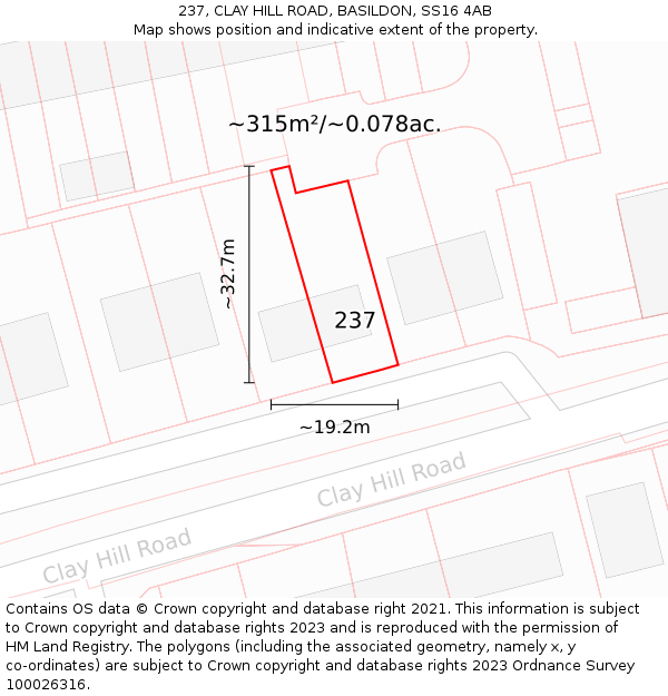 237, CLAY HILL ROAD, BASILDON, SS16 4AB: Plot and title map