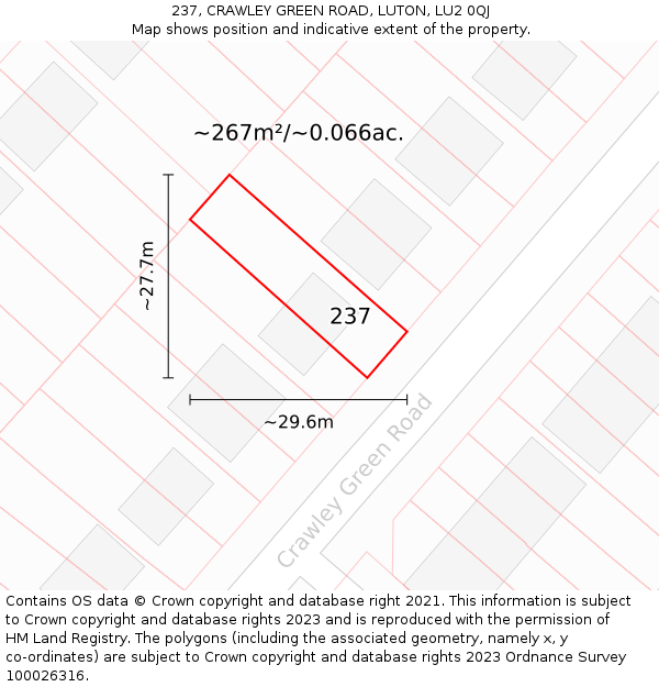237, CRAWLEY GREEN ROAD, LUTON, LU2 0QJ: Plot and title map
