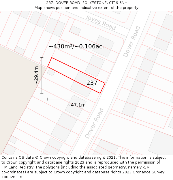 237, DOVER ROAD, FOLKESTONE, CT19 6NH: Plot and title map