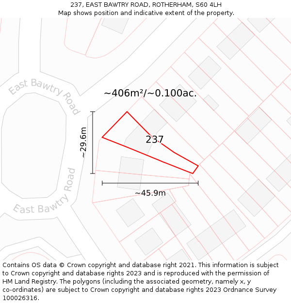 237, EAST BAWTRY ROAD, ROTHERHAM, S60 4LH: Plot and title map