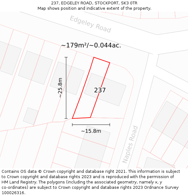 237, EDGELEY ROAD, STOCKPORT, SK3 0TR: Plot and title map