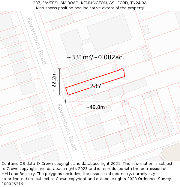237, FAVERSHAM ROAD, KENNINGTON, ASHFORD, TN24 9AJ: Plot and title map