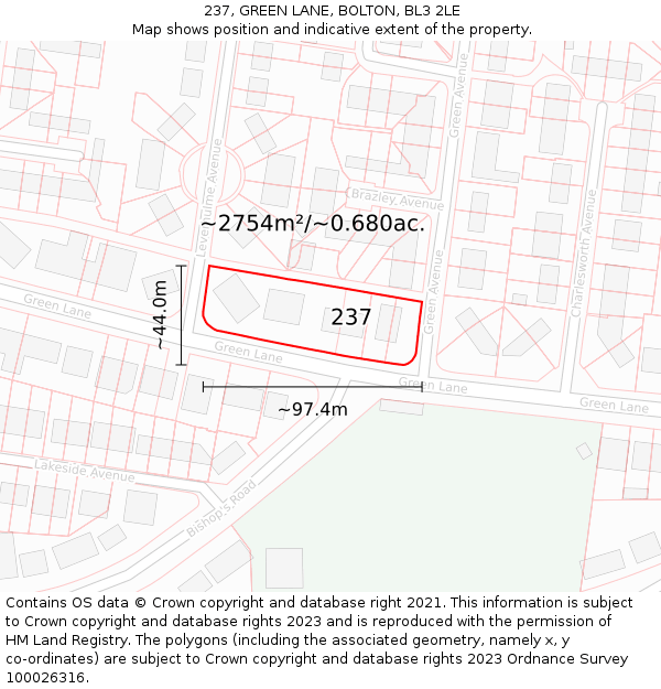 237, GREEN LANE, BOLTON, BL3 2LE: Plot and title map