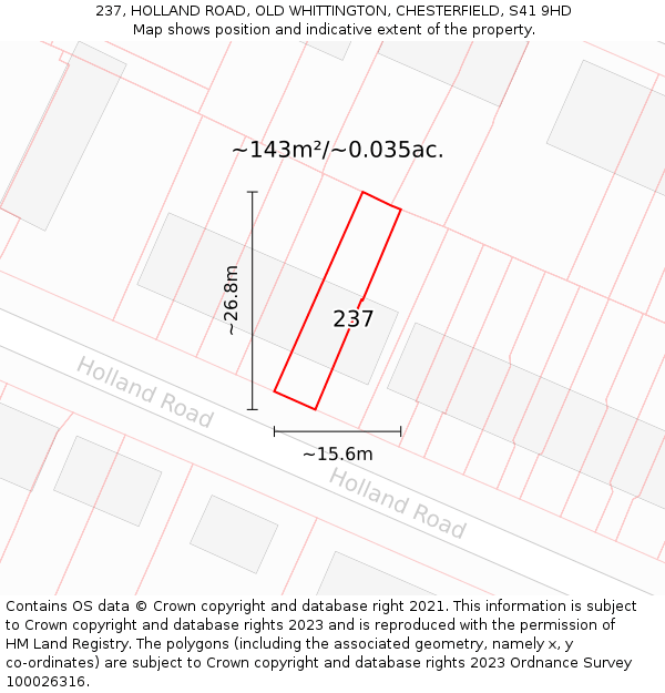 237, HOLLAND ROAD, OLD WHITTINGTON, CHESTERFIELD, S41 9HD: Plot and title map