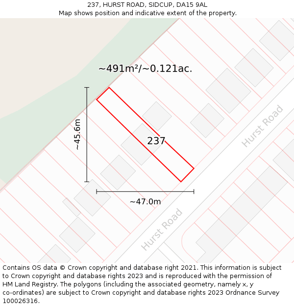 237, HURST ROAD, SIDCUP, DA15 9AL: Plot and title map