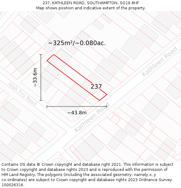 237, KATHLEEN ROAD, SOUTHAMPTON, SO19 8HF: Plot and title map