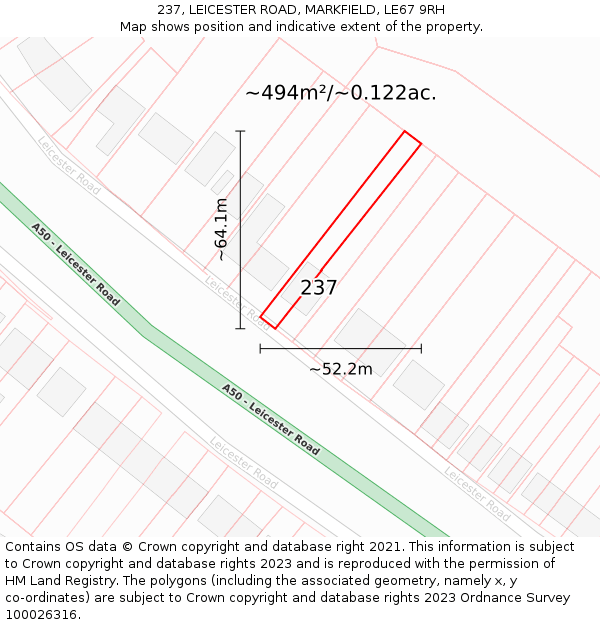 237, LEICESTER ROAD, MARKFIELD, LE67 9RH: Plot and title map