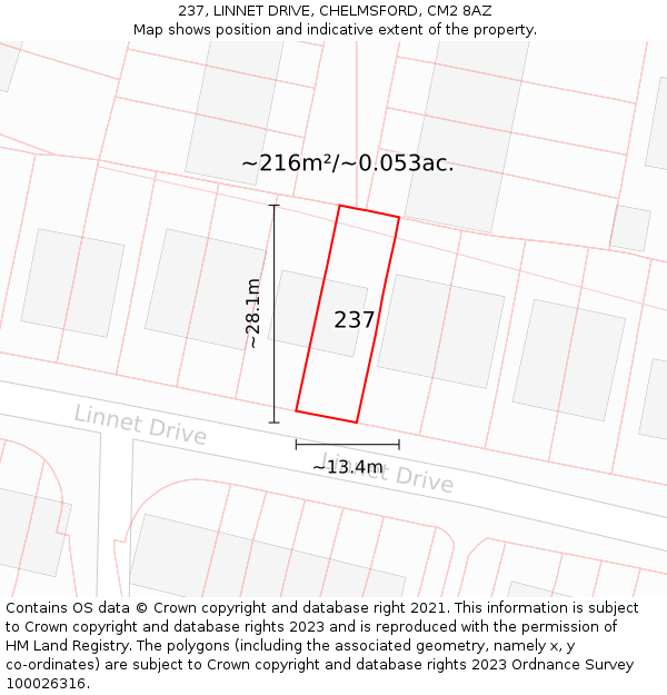 237, LINNET DRIVE, CHELMSFORD, CM2 8AZ: Plot and title map