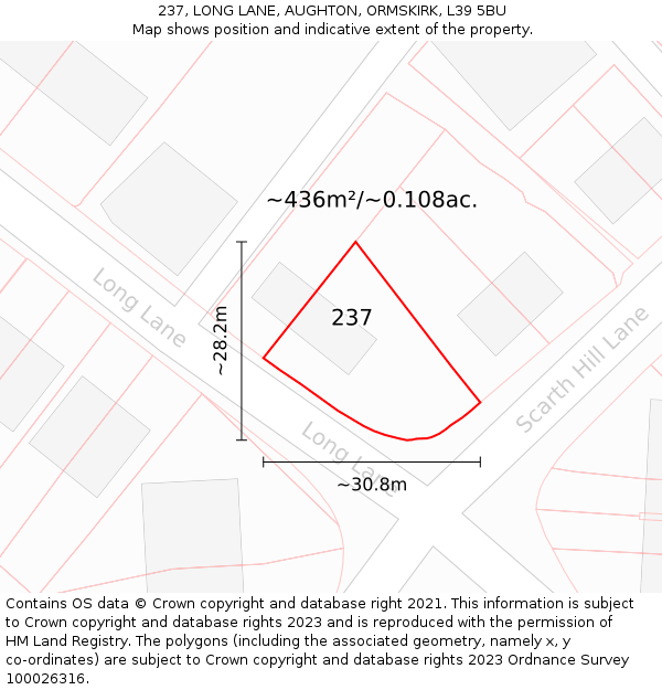 237, LONG LANE, AUGHTON, ORMSKIRK, L39 5BU: Plot and title map
