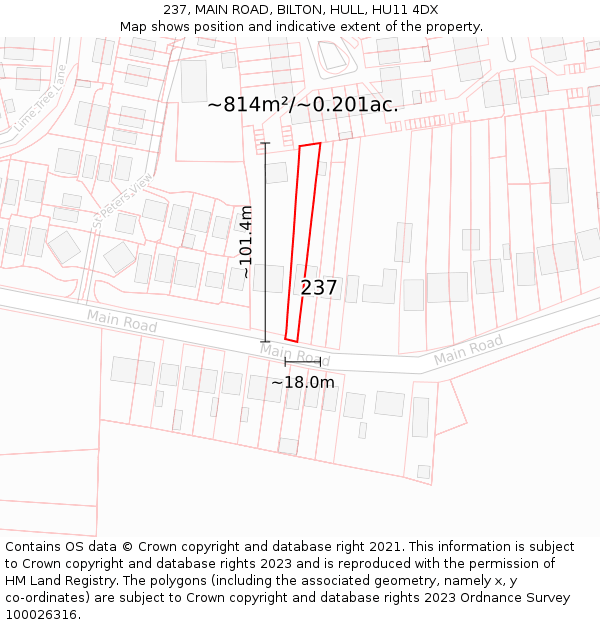 237, MAIN ROAD, BILTON, HULL, HU11 4DX: Plot and title map