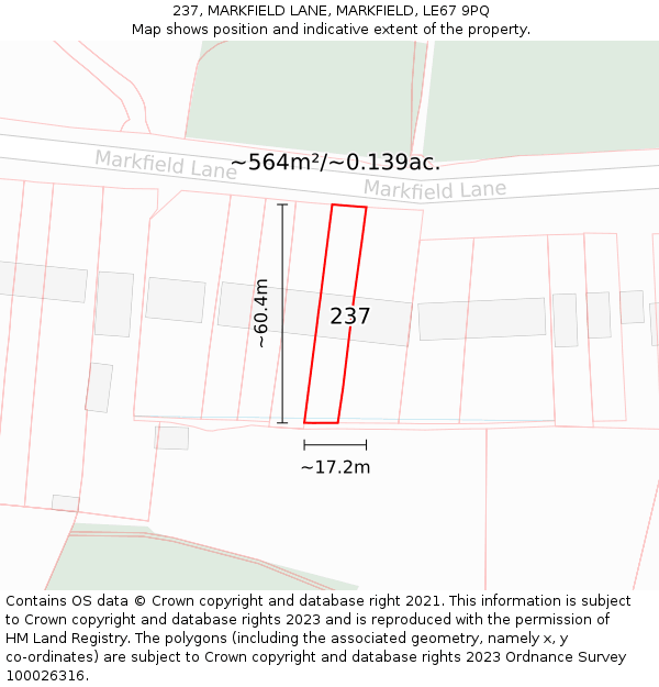 237, MARKFIELD LANE, MARKFIELD, LE67 9PQ: Plot and title map