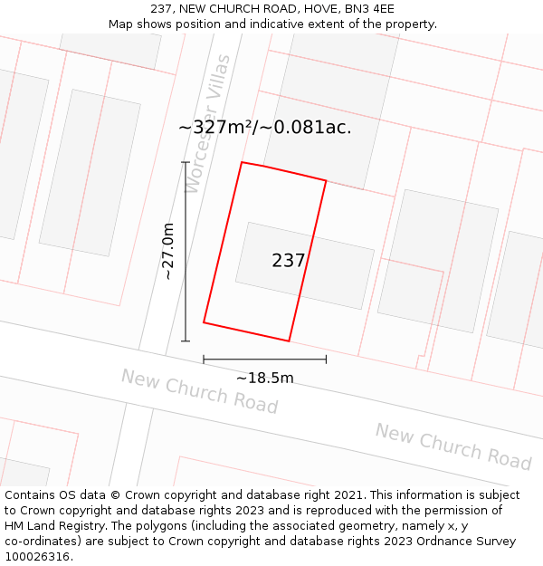 237, NEW CHURCH ROAD, HOVE, BN3 4EE: Plot and title map