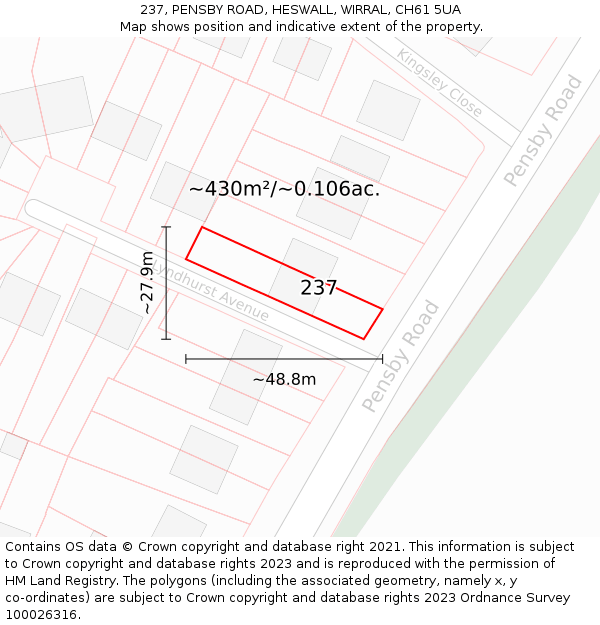 237, PENSBY ROAD, HESWALL, WIRRAL, CH61 5UA: Plot and title map