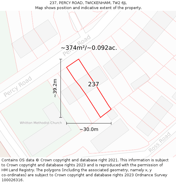 237, PERCY ROAD, TWICKENHAM, TW2 6JL: Plot and title map