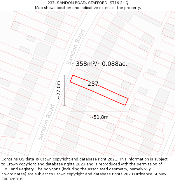 237, SANDON ROAD, STAFFORD, ST16 3HQ: Plot and title map