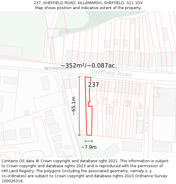 237, SHEFFIELD ROAD, KILLAMARSH, SHEFFIELD, S21 1DX: Plot and title map