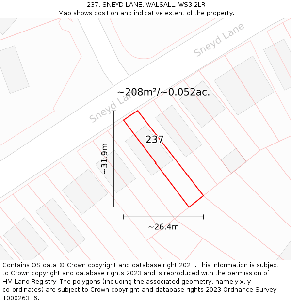 237, SNEYD LANE, WALSALL, WS3 2LR: Plot and title map