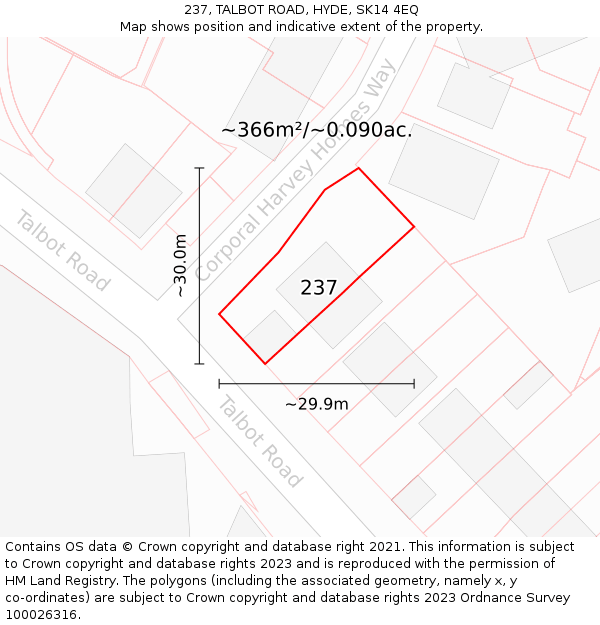 237, TALBOT ROAD, HYDE, SK14 4EQ: Plot and title map