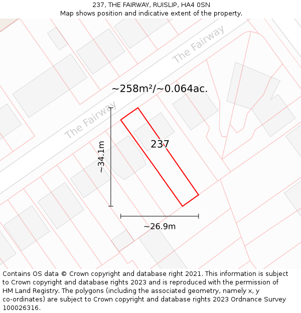 237, THE FAIRWAY, RUISLIP, HA4 0SN: Plot and title map