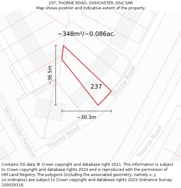 237, THORNE ROAD, DONCASTER, DN2 5AR: Plot and title map