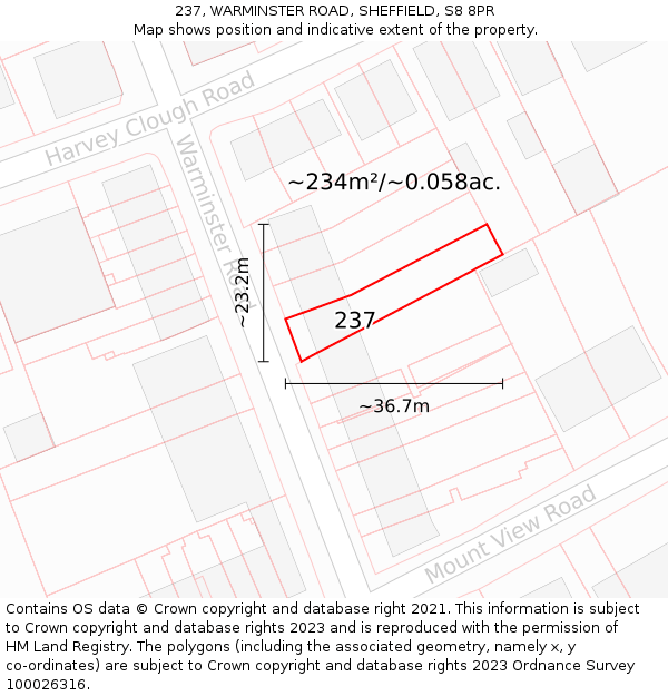 237, WARMINSTER ROAD, SHEFFIELD, S8 8PR: Plot and title map