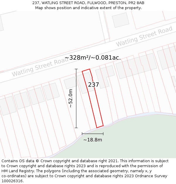 237, WATLING STREET ROAD, FULWOOD, PRESTON, PR2 8AB: Plot and title map