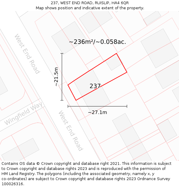 237, WEST END ROAD, RUISLIP, HA4 6QR: Plot and title map