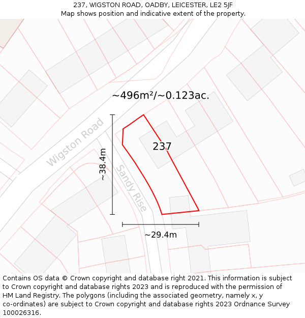 237, WIGSTON ROAD, OADBY, LEICESTER, LE2 5JF: Plot and title map
