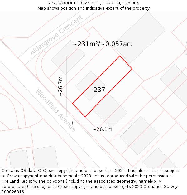 237, WOODFIELD AVENUE, LINCOLN, LN6 0PX: Plot and title map