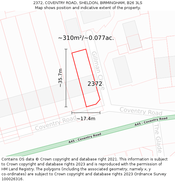 2372, COVENTRY ROAD, SHELDON, BIRMINGHAM, B26 3LS: Plot and title map