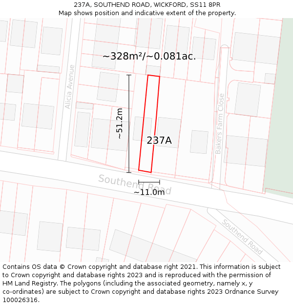 237A, SOUTHEND ROAD, WICKFORD, SS11 8PR: Plot and title map