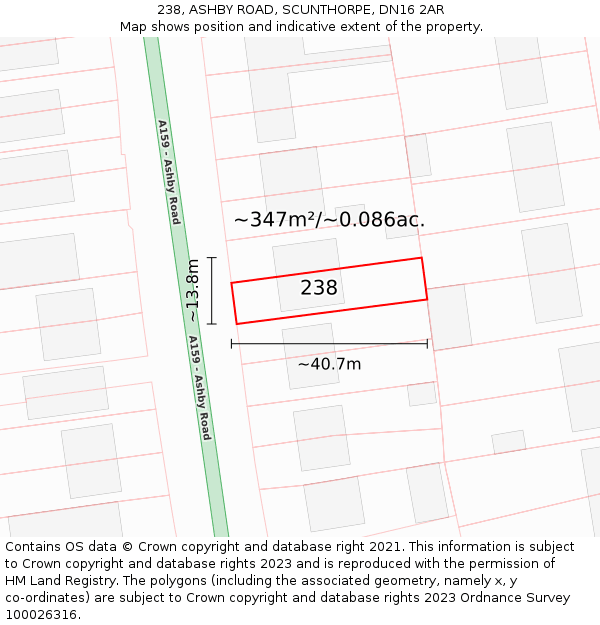238, ASHBY ROAD, SCUNTHORPE, DN16 2AR: Plot and title map