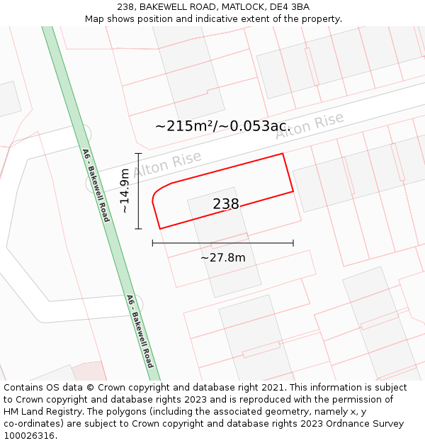 238, BAKEWELL ROAD, MATLOCK, DE4 3BA: Plot and title map