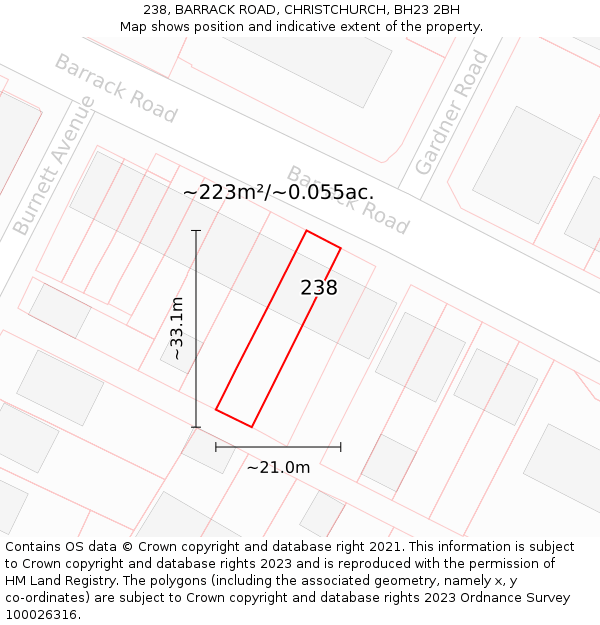 238, BARRACK ROAD, CHRISTCHURCH, BH23 2BH: Plot and title map