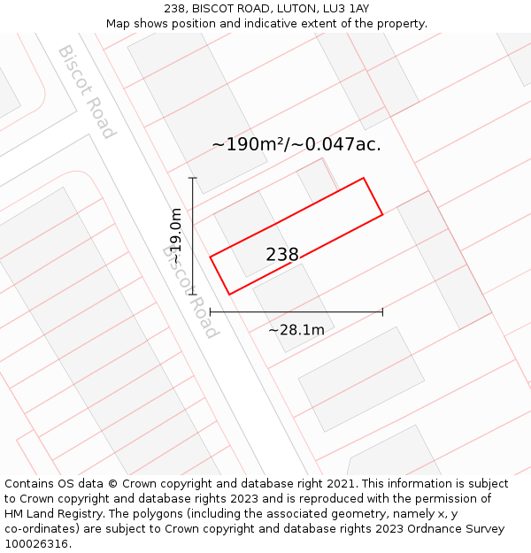238, BISCOT ROAD, LUTON, LU3 1AY: Plot and title map