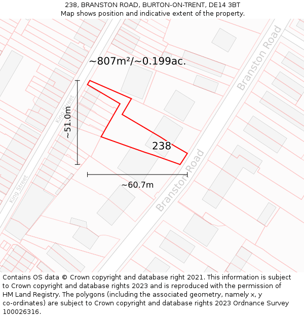 238, BRANSTON ROAD, BURTON-ON-TRENT, DE14 3BT: Plot and title map