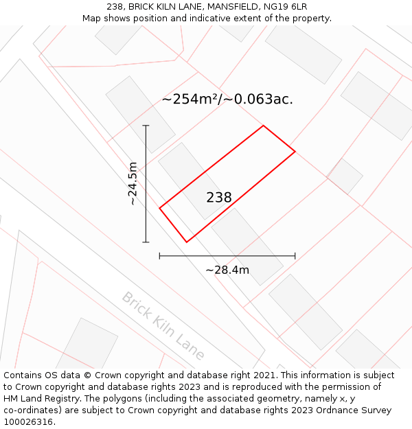 238, BRICK KILN LANE, MANSFIELD, NG19 6LR: Plot and title map