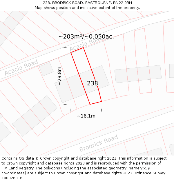 238, BRODRICK ROAD, EASTBOURNE, BN22 9RH: Plot and title map