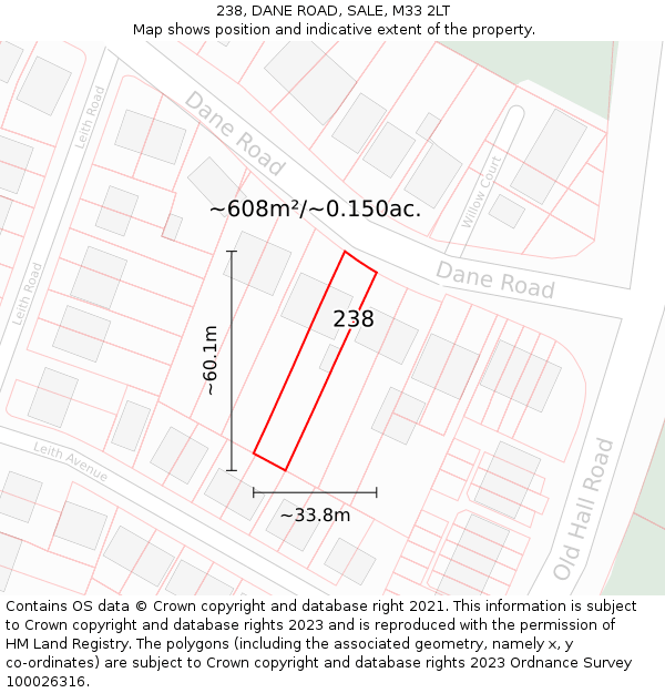 238, DANE ROAD, SALE, M33 2LT: Plot and title map
