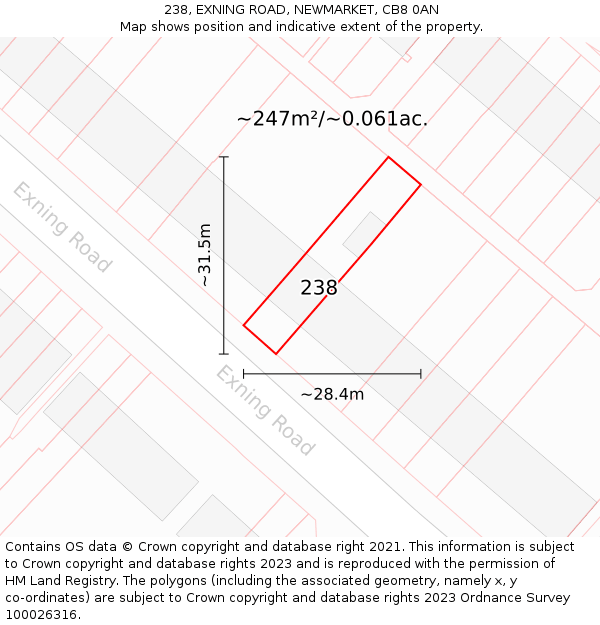 238, EXNING ROAD, NEWMARKET, CB8 0AN: Plot and title map