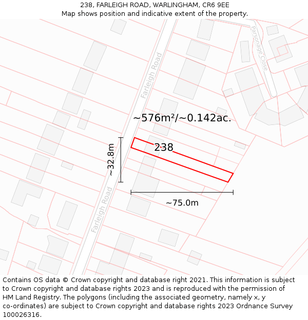 238, FARLEIGH ROAD, WARLINGHAM, CR6 9EE: Plot and title map