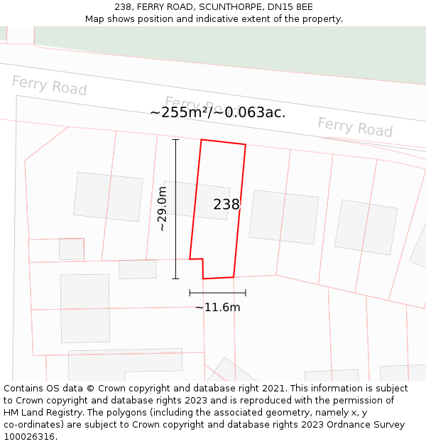 238, FERRY ROAD, SCUNTHORPE, DN15 8EE: Plot and title map