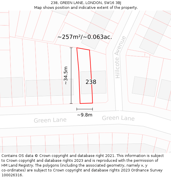 238, GREEN LANE, LONDON, SW16 3BJ: Plot and title map