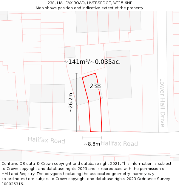 238, HALIFAX ROAD, LIVERSEDGE, WF15 6NP: Plot and title map