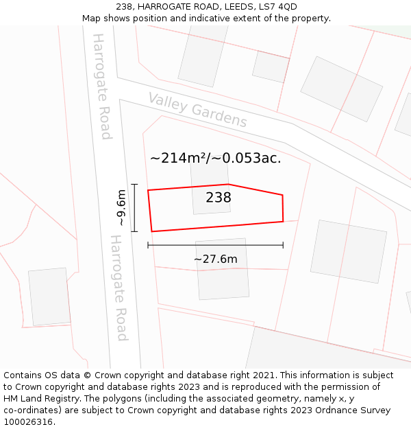 238, HARROGATE ROAD, LEEDS, LS7 4QD: Plot and title map