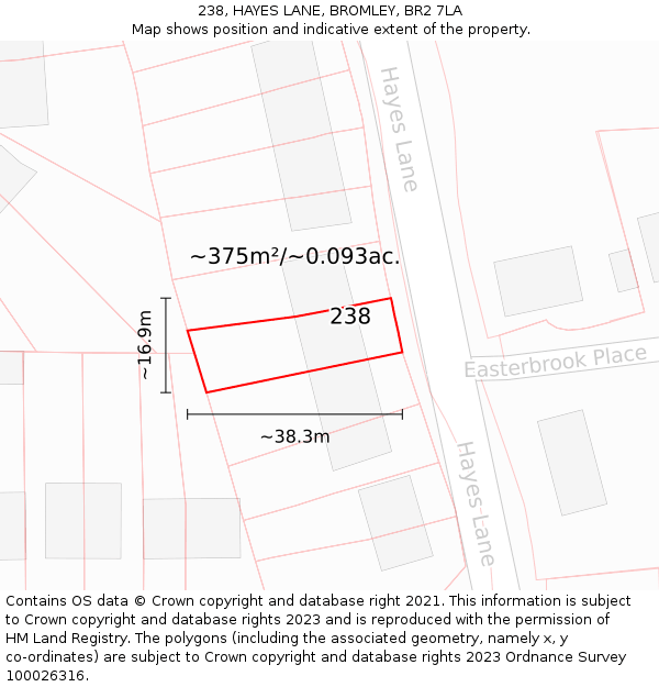 238, HAYES LANE, BROMLEY, BR2 7LA: Plot and title map