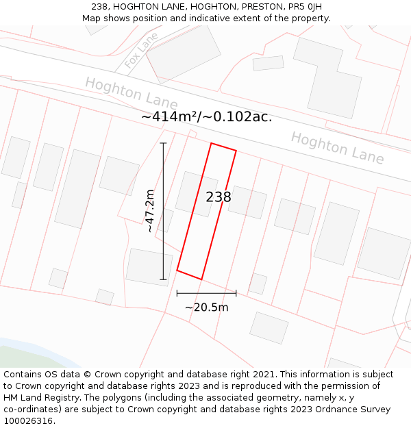 238, HOGHTON LANE, HOGHTON, PRESTON, PR5 0JH: Plot and title map
