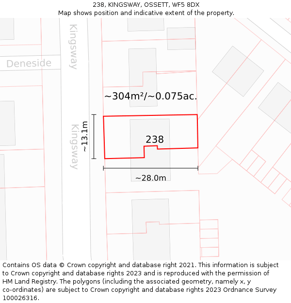 238, KINGSWAY, OSSETT, WF5 8DX: Plot and title map