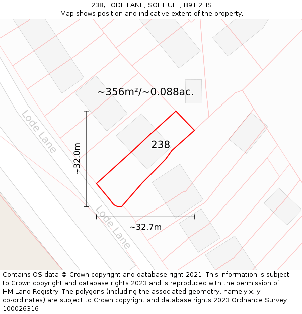 238, LODE LANE, SOLIHULL, B91 2HS: Plot and title map