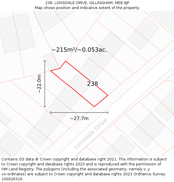 238, LONSDALE DRIVE, GILLINGHAM, ME8 9JP: Plot and title map